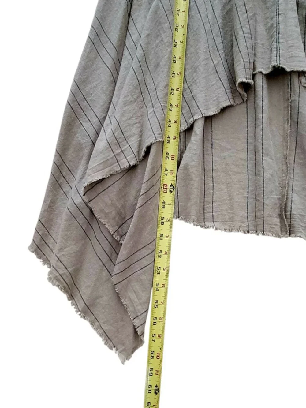 Zara Sage Green Linen Cotton Hi Low Hem Tie Dress Boho Lagenlook Plaid Stripe - Picture 7 of 11